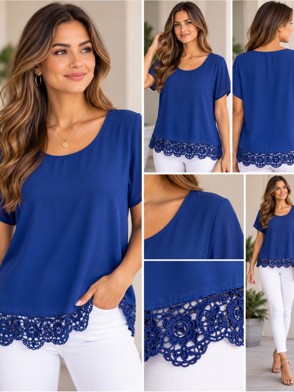 Rue 21, Women’s Crochet-Hem Short Sleeve Top - Blue,Large